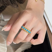 Cincin Terbuka Sederhana namun Elegan dari Perak Sterling 925 dengan Batu Turquoise Sintetis Perhiasan Mewah untuk Wanita yang Modis dan Bergaya