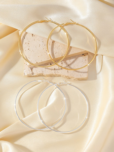 Boucles d'oreilles créoles hypoallergéniques en alliage plaqué or pour femme, fines, grandes, <span class=keywords><strong>de</strong></span> haute qualité, tendance, pour soirée 001 - Product Image 2
