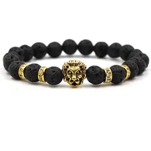Bracelet à perles en forme de tête de Lion or, unisexe, breloque,