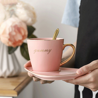 Tasse à café et à thé en céramique émaillée et couleur matte, avec logo doré personnalisé de style nordique, assiette pour biscuits, soucoupe