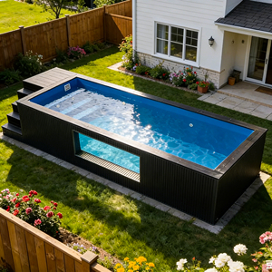 Piscine en verre acrylique sur mesure avec cascade, éclairage LED, cadre en bois, piscine de jardin, spa, piscine en fibre de verre - Product Image 5