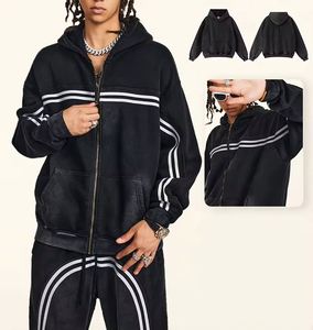 2025 Autumn & Winter Fleece Lined Casual Sports Hoodie Set Warm Washed Knit <b>Zip</b> <b>up</b> <b>Jacket</b> Men's Outfit - Product Image 1