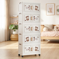Meuble de rangement multifonctionnel 5 tiroirs en plastique à motif de dessin animé pour vêtements, armoire de rangement pliable portable en plastique pour chambre à coucher