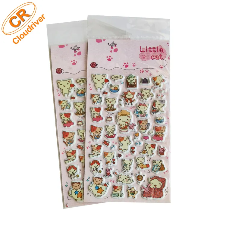 Customized Design Hot Selling Cheap Price Cat 3D PU Puffy Animal Sticker For Kids