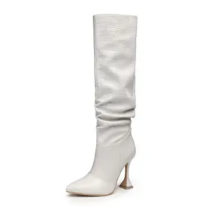 Dynamics knee high women fancy boots croc emboss wine. glass heel pointed toe long boots