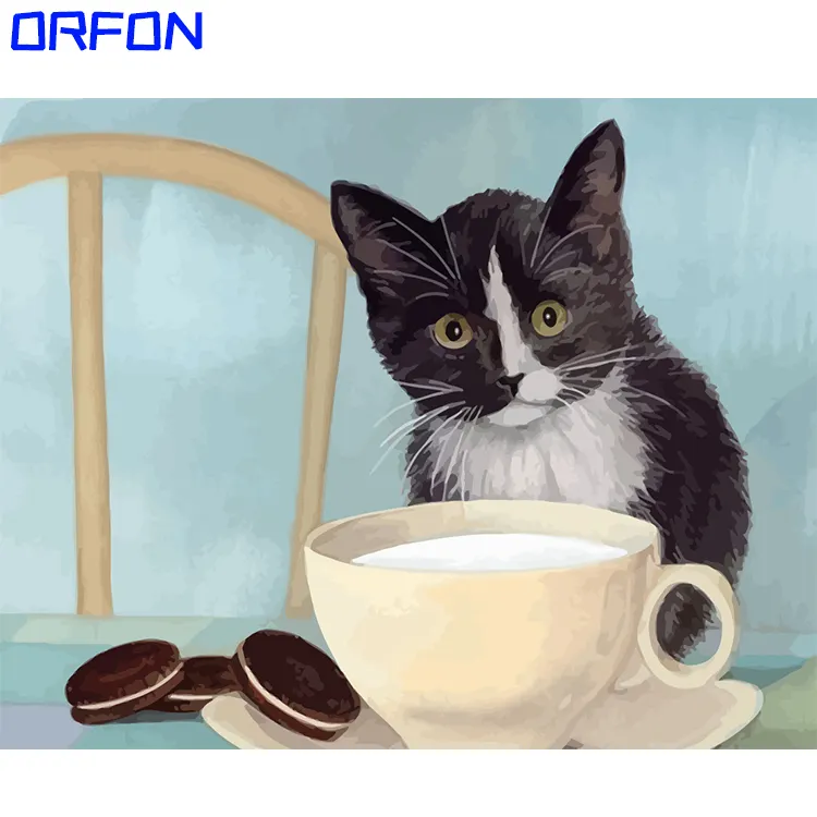Orfon LY474 Paint By Numbers DIY decorative photo oil painting classical animal cat on the table wholesale On Canvas No Frame