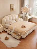 Cremefarbenes Massivholz-Rahmenbett Modernes Einfaches Französisches Puff-Cloud-Design Hauptschlafzimmer Großes Bett 1,8m/1,5m Softbag-Bett