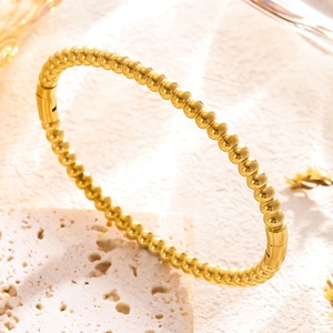 Wholesale Women's Square Beaded 316L Stainless Steel Cuff <b>Charm</b> Bracelets 18K Gold Silver Plated Trendy <b>Bangles</b> Gift - Product Image 5