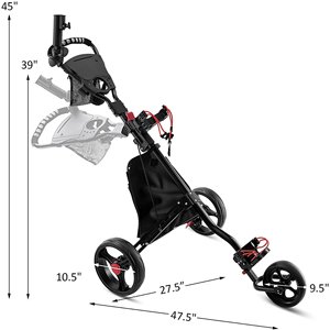 Vente chaude Portable Noir Trois Roues En Alliage D'aluminium Chariot De Golf Pliable 3 Roues Golf Poussoir pour Sports De Golf En Plein Air - Product Image 1