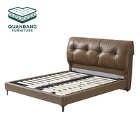 Lit en cuir de luxe sur mesure pour chambre à coucher, avec base en bois, lit moelleux avec tête de lit en cuir, disponible en tailles double, queen et king, en cuir marron