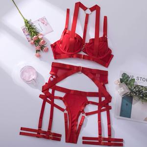 OEM Sexy 4 pezzi reggiseno di pizzo mutandine giarrettiera comodo biancheria intima regolabile per le donne all'ingrosso di fabbrica - Product Image 3
