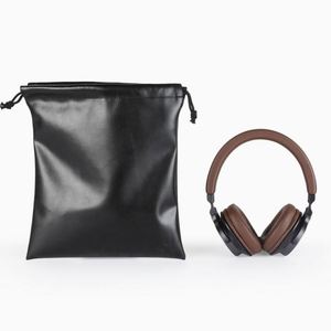 Custom Print Logo Black PU Leather <b>Drawstring</b> <b>Pouch</b> Waterproof Leather Earphone Jewelry <b>Drawstring</b> Bag - Product Image 5