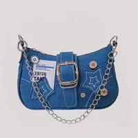 Nouveau sac sous le bras en toile denim style Y2K, design tendance avec chaîne