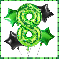 Ensemble de ballons en aluminium sur le thème de l'anniversaire Minecraft-Ballons à chiffres verts de 40"