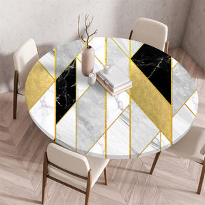 Popolare rotondo impermeabile griglie di marmo copertura tovaglia personalizzata elastico bordato tovaglia <span class=keywords><strong>per</strong></span> banchetto di nozze festa Hotel - Product Image 1