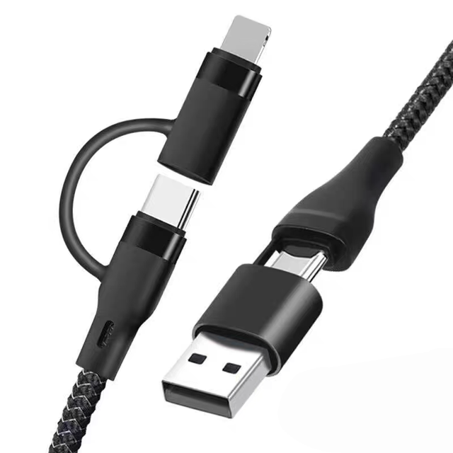 Universal 60W Magnetic Coil 4-in-1 Fast Charging Cable PD100W Pure Copper Conductor Nylon Braided for Printer Mobile Devices