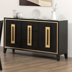 1pc Solid Wood Eco-Friendly Adjustable Height Server <b>Storage</b> Drawers with Wood Handle Gold Accent Trim Dining Room Furniture - Product Image 2