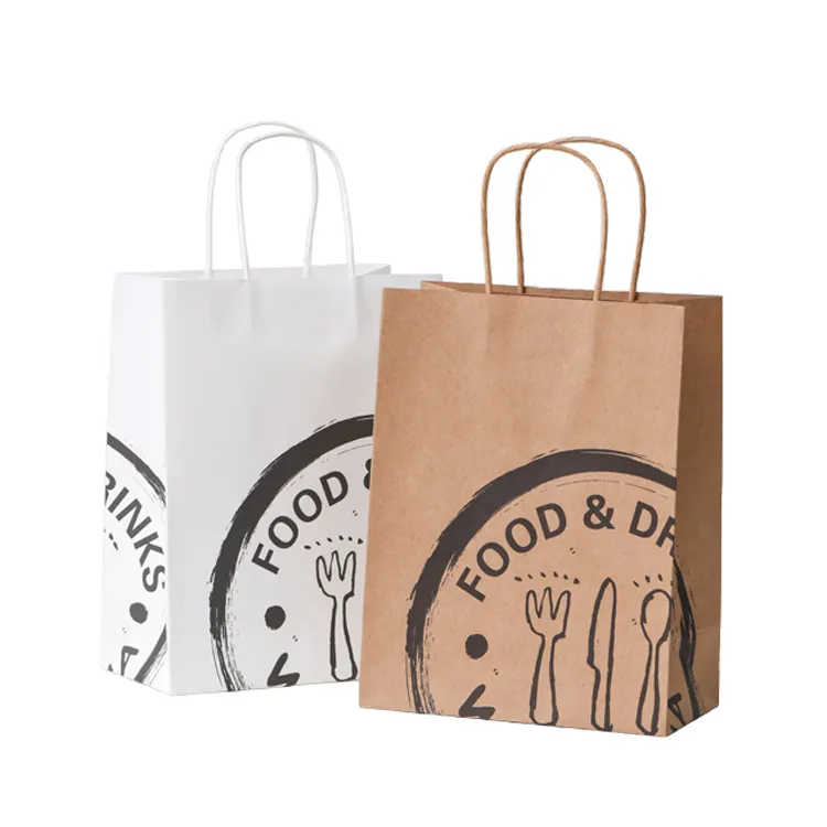Wholesale paper bags with your own logo Food Take Away Brown kraft Paper Bag With Handle