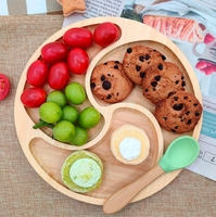 Vaisselle créative Compartiments ronds en bambou Assiette de rafraîchissement à trois compartiments Assiette à fruits Petit déjeuner pour enfants
