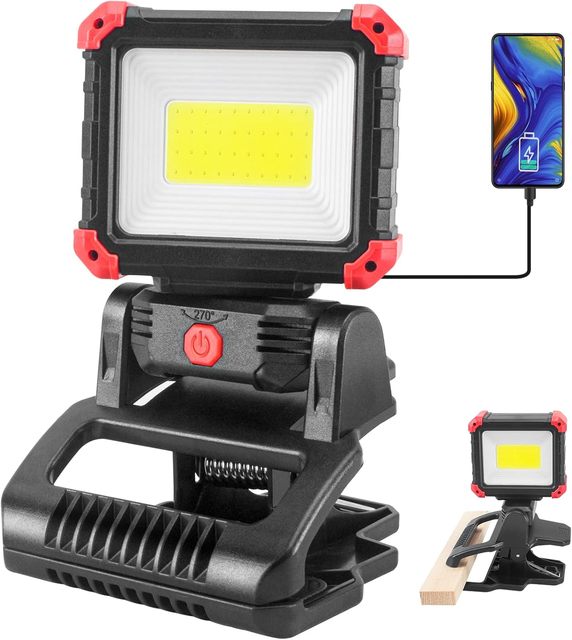 Mini LED USB Rechargeable Magnetic Handheld Work Light with Clamp 3Light Modes Floodlight Portable Camping Hiking Emergency Lamp