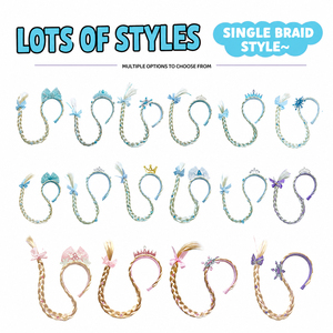 Fascia per <span class=keywords><strong>capelli</strong></span> lunga intrecciata per ragazze con fiocco decorativo a corona, accessorio per <span class=keywords><strong>capelli</strong></span> per costumi cosplay per bambini, stili multipli - Product Image 3