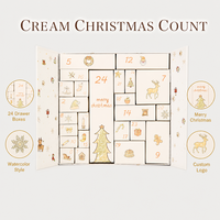 Leabon Adventskalender Geschenkbox mit 24 Schubladen, Aquarell-Design, Frohe Weihnachten, Creme-Stil, Countdown-Verpackung, Großhandel ab Werk