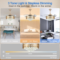 Lustre de plafond de luxe moderne avec charme traditionnel, ventilateur suspendu de luxe avec pales invisibles, 36 pouces, en cristal