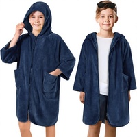 Robe en polaire à capuche BKD pour enfants de 7 à 12 ans, couverture de bain zippée, séchage rapide, respirante, 100% polyester, poncho de plage et de surf