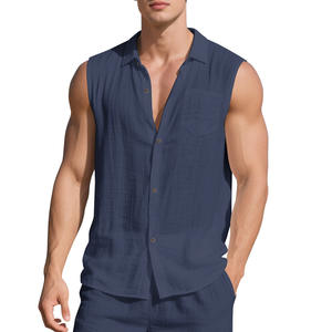 Chemise sans manches en lin pour homme, coupe ample et décontractée, idéale pour la plage, en tissu fin de lin, blanche, pour l'été, modèle transfrontalier - Product Image 5