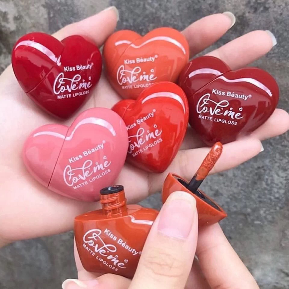Милый дизайн в форме сердца, яркий Стойкий матовый блеск для губ, красивый тинт для губ, шелковый красивый розовый блеск для губ, оптовая продажа