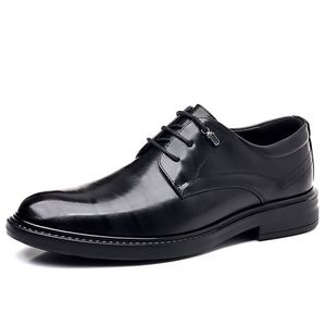 Zapatos Oxford de Negocios de Alta Calidad, Negros, de Cuero Liso, con Cordones, Diseño Cuadrado, con Parches, Suela de Goma Antideslizante, Ligeros y Transpirables - Product Image 3