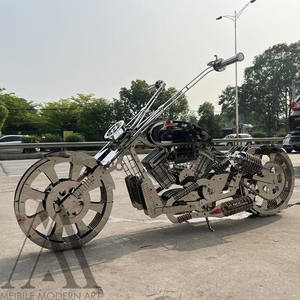 Decoración personalizada para interiores y exteriores Cool Future Technology Modern Metal Crafts Gold Silver Motocicleta Escultura de acero inoxidable - Product Image 4