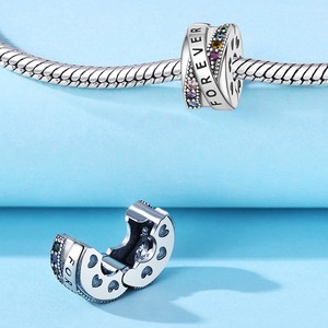 <span class=keywords><strong>925</strong></span> <span class=keywords><strong>ALE</strong></span> Abalorios de Plata con Zirconia de Color Corazón Eterno, Clip de Posicionamiento, Hebilla de Fijación con Símbolo de Eternidad, Accesorios de Joyería DIY - Product Image 2