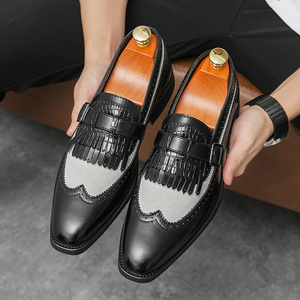 Chaussures habillées classiques bleu marine et blanches pour hommes, mocassins décontractés à boucle, style formel et professionnel tendance pour les mariages d'automne - Product Image 4