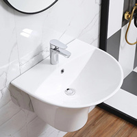 Nouveaux articles sanitaires personnalisés en céramique, lavabo demi-piedestal ovale, lavabo mural rond pour hôtel, appartement, salle de bain