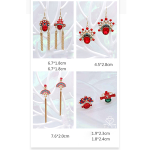 Originale in metallo retrò Peking <span class=keywords><strong>Opera</strong></span> CNY Chili lanterna orecchini da <span class=keywords><strong>donna</strong></span> stile tradizionale con tecnica smaltata - Product Image 5