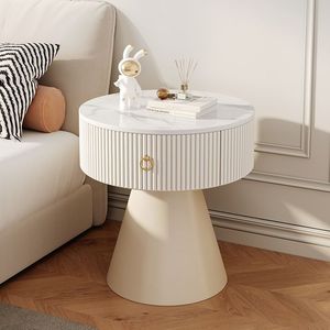 Cream-Colored Marble Top Nightstand With <b>Storage</b> Drawer For Bedroom Use - Product Image 1
