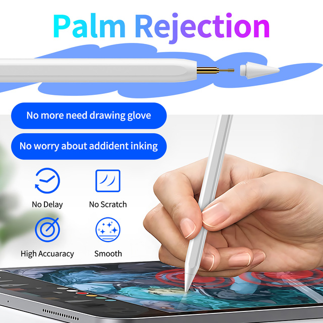 Magnetic Stylus Pen for iPad 9th Gen 9-inch Soft Tablet Tab Active Surface Drawing Pencil Stylish Sw Palm Rejection Made Plastic