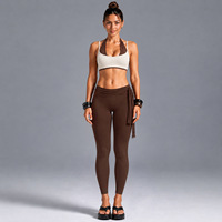 Nouvel ensemble 2 pièces de yoga : haut de sport double couche à col montant color block et pantalon de sport à taille ajustable à séchage rapide