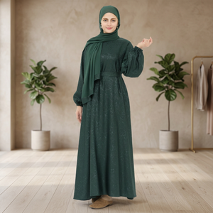 Elegante Abaya Verde Modesta de Manga Larga, Corte Regular, para Uso Diario, Vestido Tradicional Musulmán para Mujer, Antiarrugas - Product Image 4