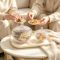 Pot en verre rétro à motif treillis, décoratif, pour bonbons et snacks, organisateur de bureau pour la maison et la cuisine, idéal pour les faveurs de mariage et de fête