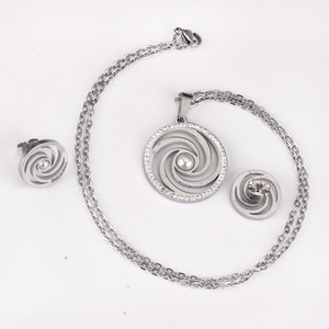 Conjunto de collar y aretes de perlas de acero inoxidable para mujer, estilo redondo en espiral, joyería elegante para fiesta - Product Image 3