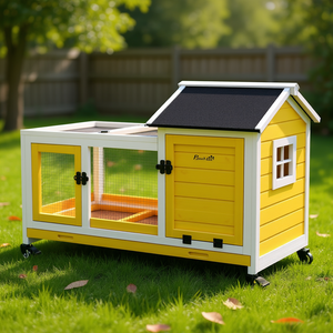 Jaula de madera PawHut para conejos con ruedas y bandeja extraíble para animales pequeños, uso en exteriores - Product Image 2