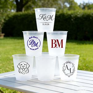 Gobelets jetables transparents personnalisables avec logo, mini verres à shot en plastique jetables, accessoires pour fêtes, capacités 9oz, 10oz, 14oz, monogramme - Product Image 1