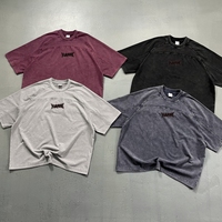 Oversize YKH 285GSM O cuello 100% algodón ácido lavado verano manga corta hombro caído alta calidad hombres camiseta