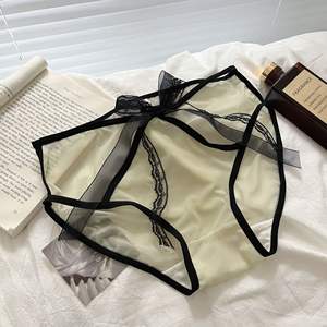 Biancheria intima in rete Slim Fit pantaloni a vita bassa a triangolo con fiocco in pizzo tinta unita da donna mutandine trasparenti Sexy - Product Image 6