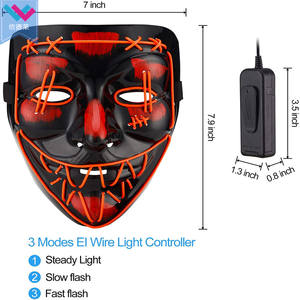 Máscara de <span class=keywords><strong>purga</strong></span> de PVC que brilla intensamente con LED espeluznante <span class=keywords><strong>para</strong></span> Halloween, disfraz de Cosplay con cable EL de luz de miedo <span class=keywords><strong>para</strong></span> mascarada/carnavales/raves - Product Image 5