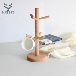 Support en bois 6 crochets support de tasse arbre bois support de tasse café <span class=keywords><strong>t</strong></span> support de tasse support de séchage - Product Image 2