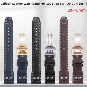 Bracelets de <span class=keywords><strong>montre</strong></span> en <span class=keywords><strong>cuir</strong></span> de luxe 20 mm <span class=keywords><strong>avec</strong></span> fermoir à rivets et fermoir pliant pour IWC Mark 17, brun foncé, noir, 21 22 mm OEM - Product Image 3
