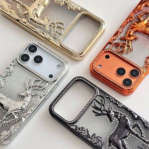 Coque de téléphone tendance en carton pailleté motif renne de Noël pour iPhone 16 Plus 17 Air Pro Max, antichoc, protection arrière - Product Image 2